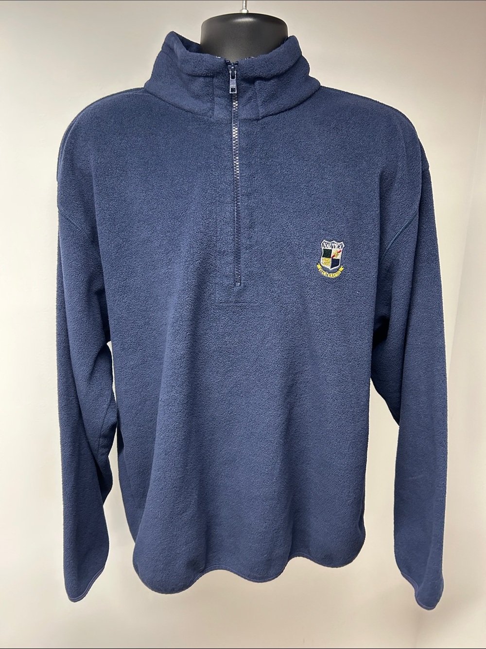 Vintage 90s Nautica Fleece Quarter Zip Pullover Sweatshirt Navy Crest